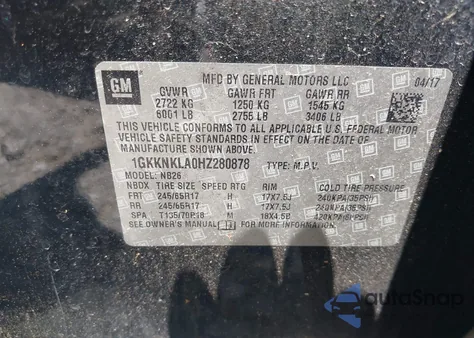 2017 GMC Acadia Sle-1 из США, поврежденный, VIN 1GKKNKLA0HZ280878